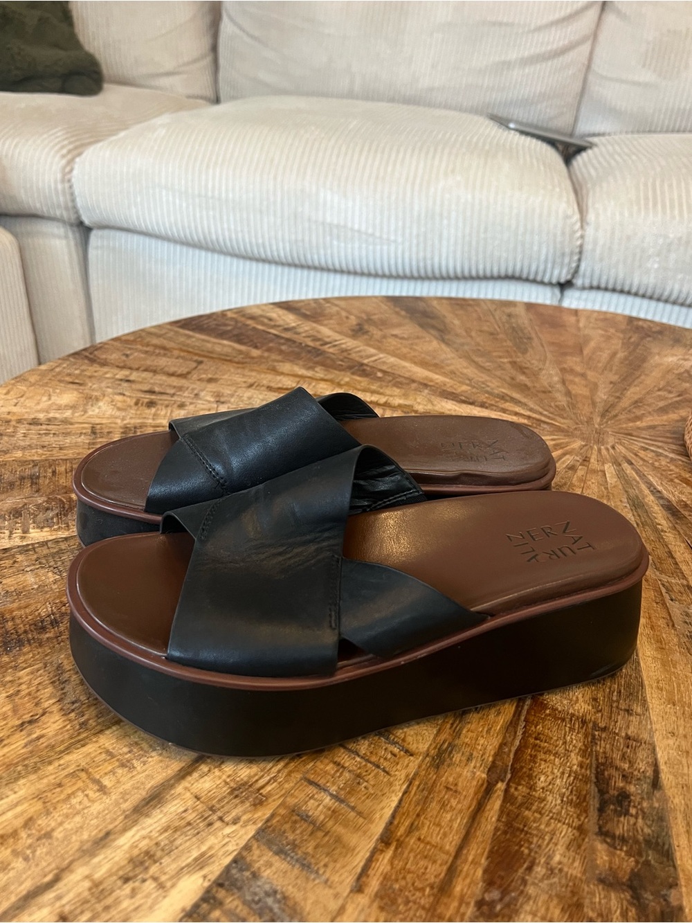 Naturalizer Black Platform Slide Sandals